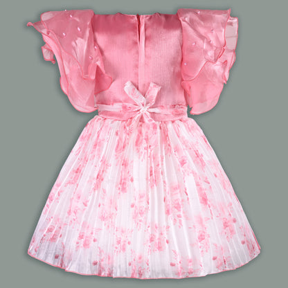 Girls Floral Rhinestone Pleated Dress