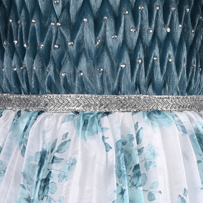 Girls Floral Rhinestone Pleated Dress