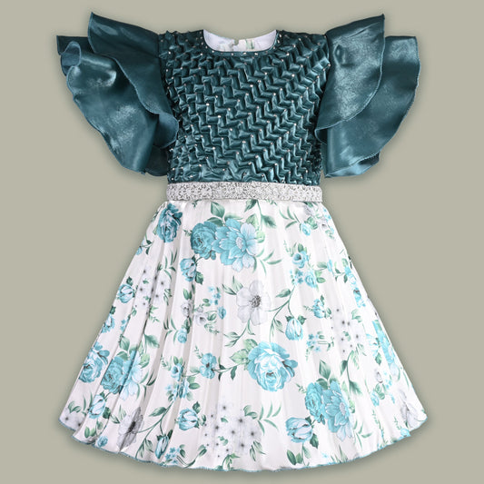 Girls Floral Print Fit and Flare Frock Dress