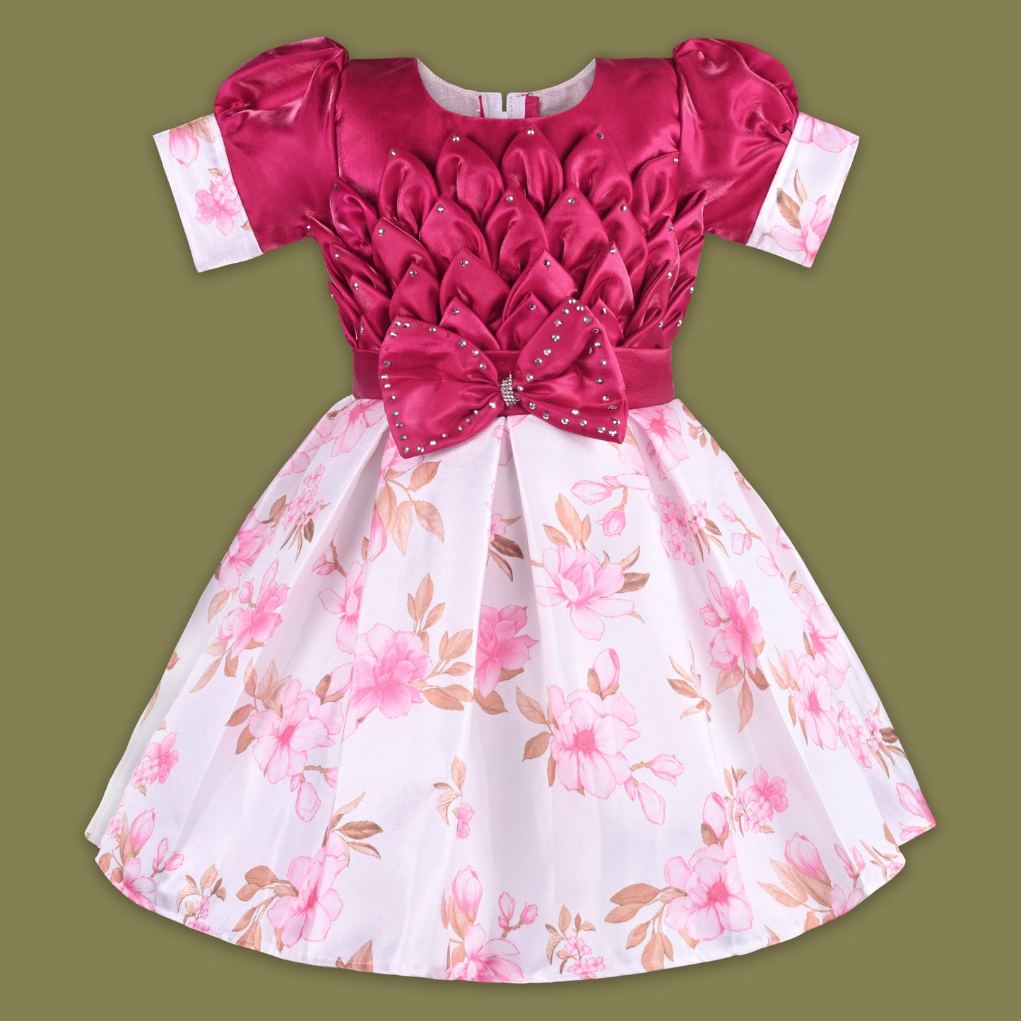 Girls Designer Floral Print Embellished Party Dress
