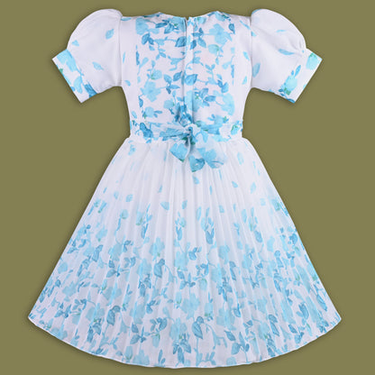 Girls Floral Print Bead Embellished Flared Party Dress