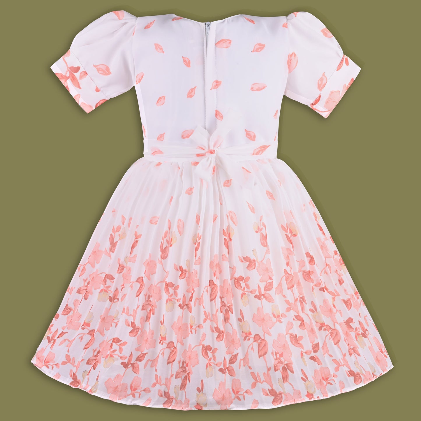 Girls Floral Print Bead Embellished Flared Party Dress