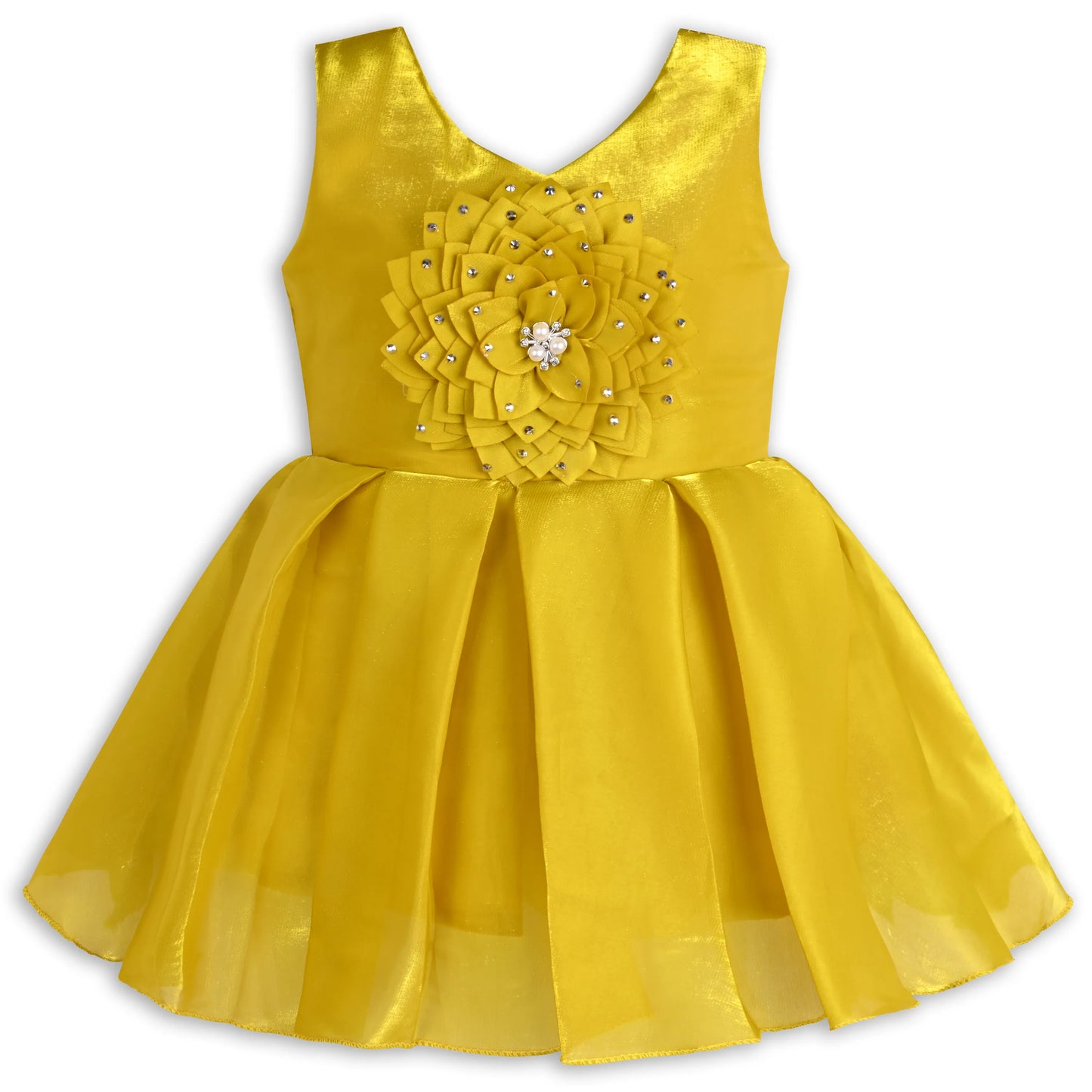 Girls Satin Party Dress with 3D Floral Appliqué