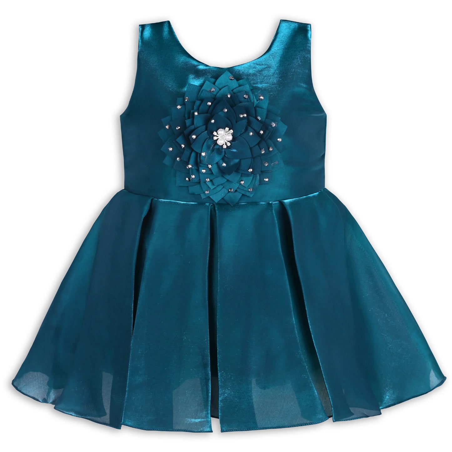 Girls Satin Party Dress with 3D Floral Appliqué