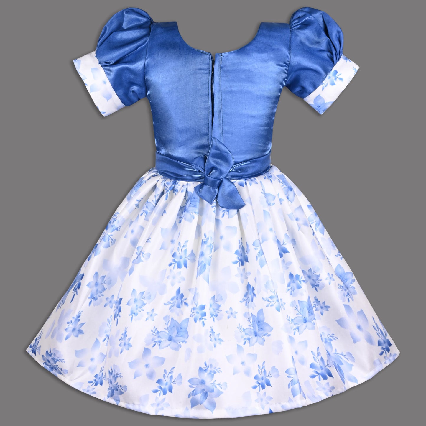 Girls Satin Party Dress with Smocked Bodice & Floral Skirt