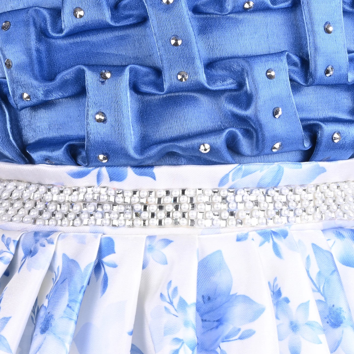 Girls Satin Party Dress with Smocked Bodice & Floral Skirt