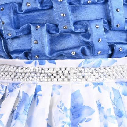 Girls Satin Party Dress with Smocked Bodice & Floral Skirt