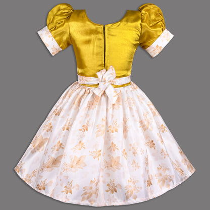 Girls Satin Party Dress with Smocked Bodice & Floral Skirt