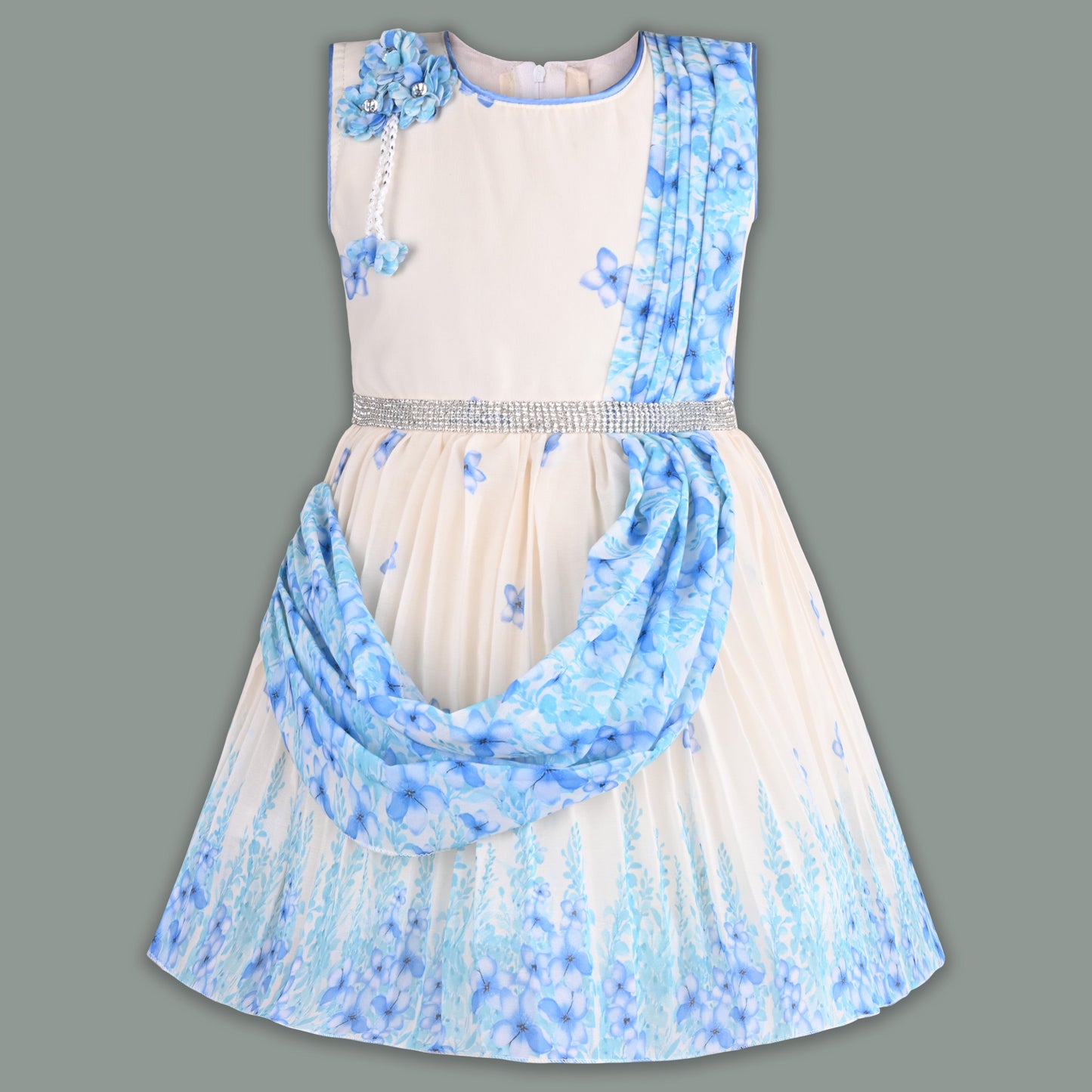 Girls Floral Party Dress with Attached Dupatta Style