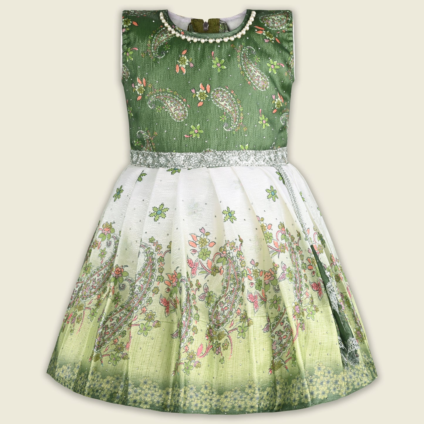 Girls Embellished Printed Flared Premium Ethnic Dress