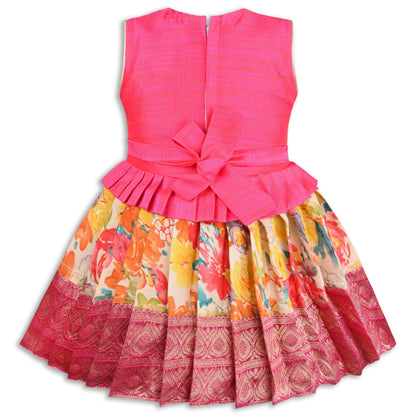 Girls Art Silk Embroidered Party Wear Frock â€“ Sleeveless Floral & Zari Pattern Dress