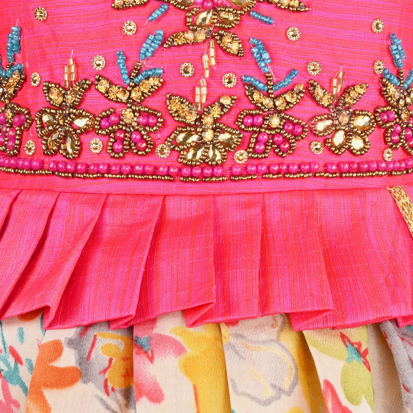 Girls Art Silk Embroidered Party Wear Frock â€“ Sleeveless Floral & Zari Pattern Dress