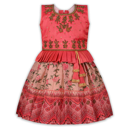 Girls Art Silk Embroidered Party Dress with Tassel Detail | Elegant Kids Festive & Occasion Wear