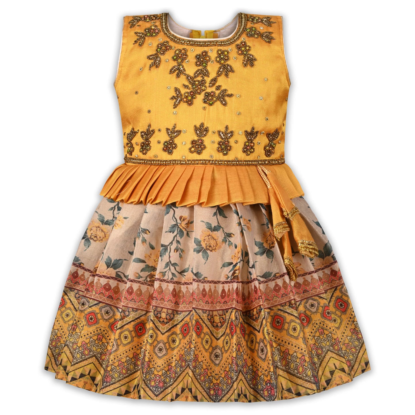 Girls Art Silk Embroidered Party Dress with Tassel Detail | Elegant Kids Festive & Occasion Wear