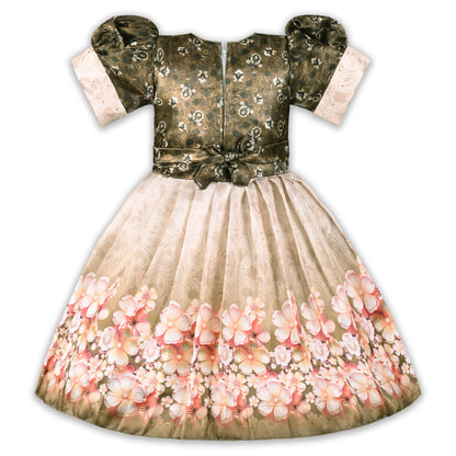 Elegant Kids Floral Party Dress – Satin Fabric | Puff Sleeves | Designer Occasion Wear