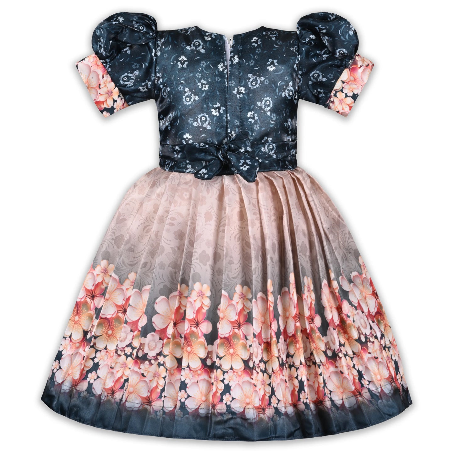 Elegant Kids Floral Party Dress – Satin Fabric | Puff Sleeves | Designer Occasion Wear