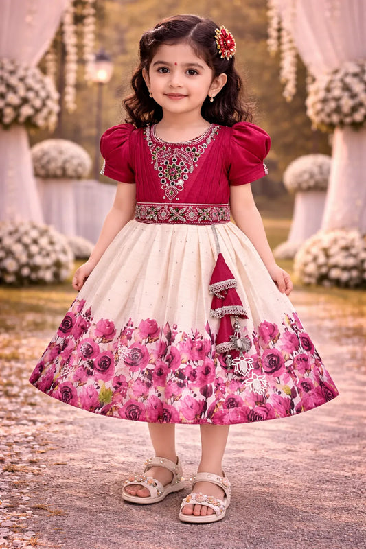 Elegant Kids Party Dress - Embroidered Bodice Floral Print
