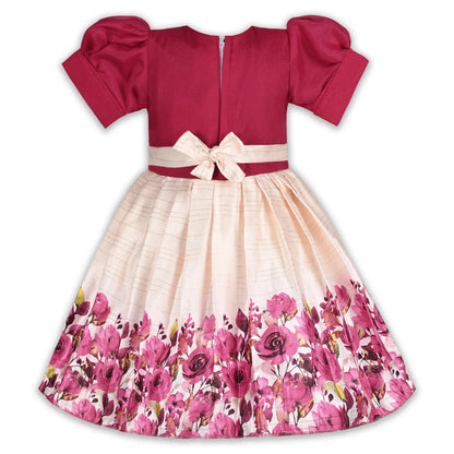 Elegant Kids Party Dress – Satin Fabric | Embroidered Bodice | Floral Print Occasion Wear