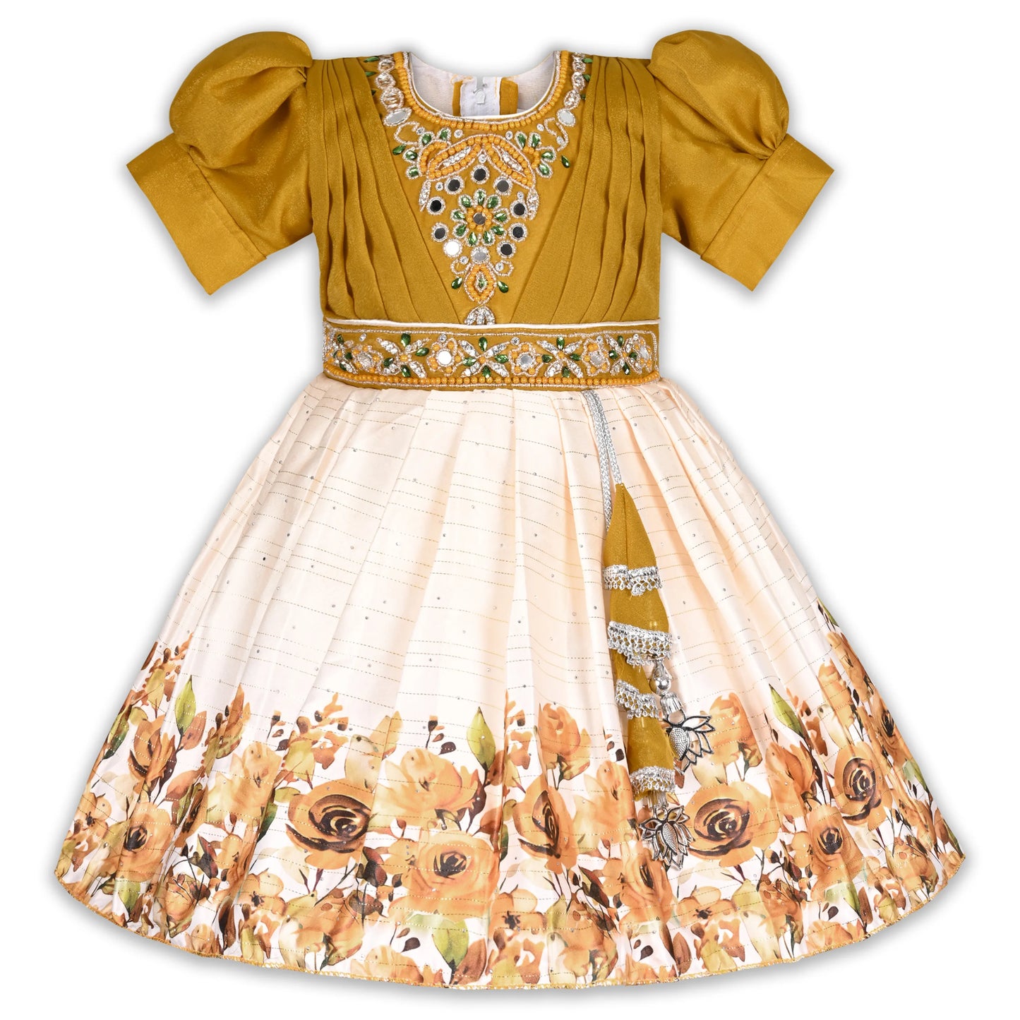 Elegant Kids Party Dress – Satin Fabric | Embroidered Bodice | Floral Print Occasion Wear