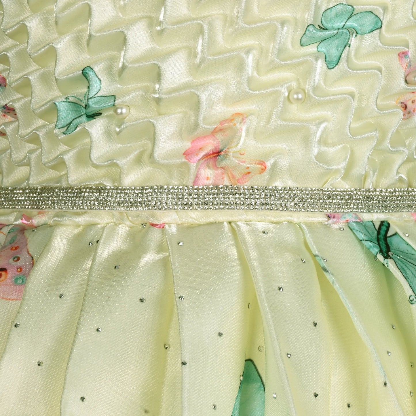 Elegant Kids Butterfly Party Dress – Satin Fabric | Puff Sleeves | Floral Applique Occasion Wear