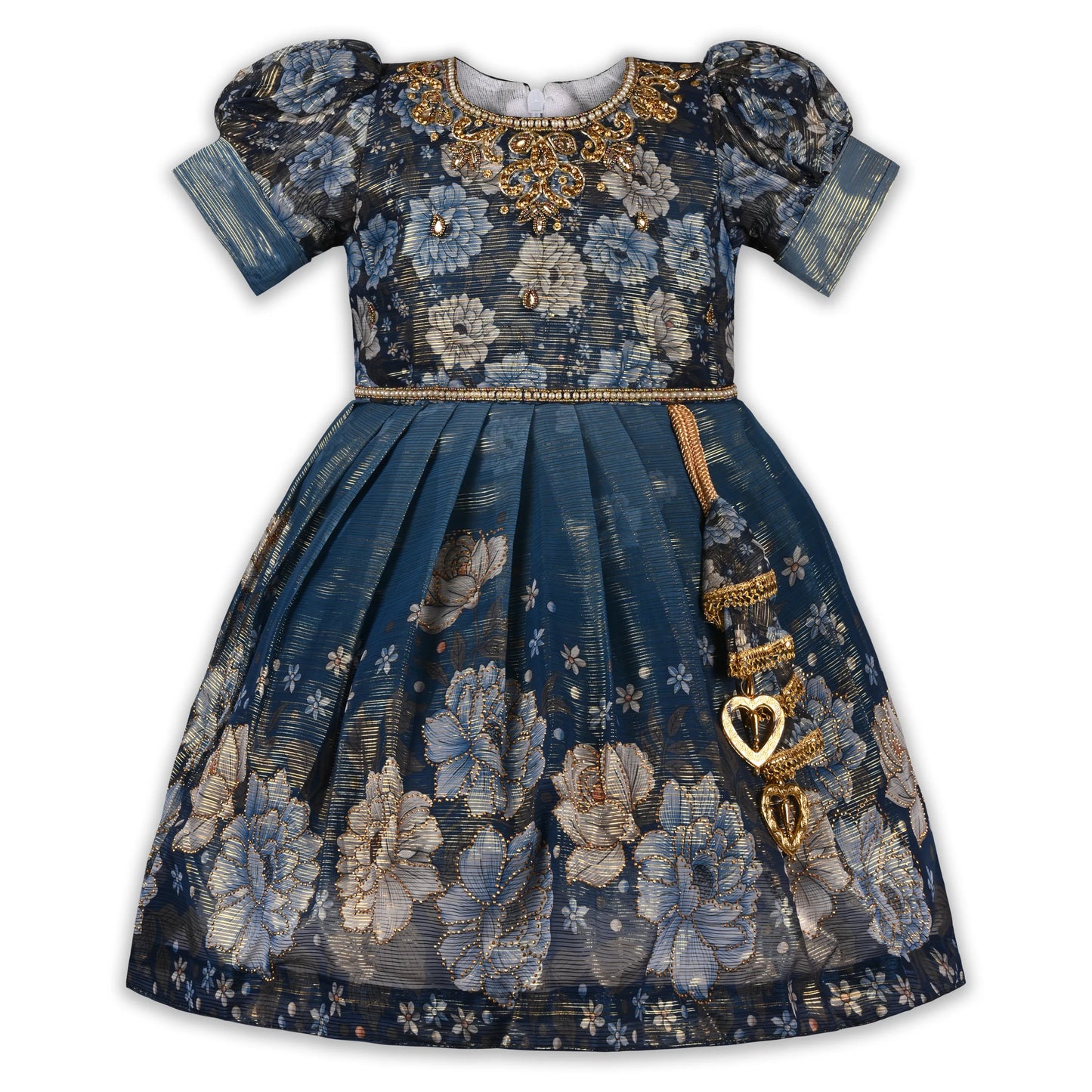 Girls Satin Floral Party Dress with Embroidery & Tassel Detail | Premium Kids Festive Wear