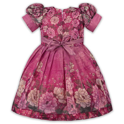 Girls Satin Floral Party Dress with Embroidery & Tassel Detail | Premium Kids Festive Wear