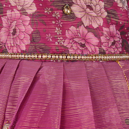 Girls Satin Floral Party Dress with Embroidery & Tassel Detail | Premium Kids Festive Wear