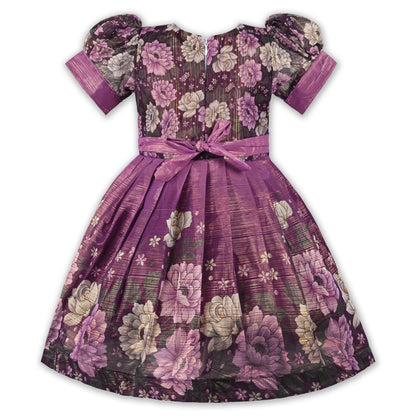 Girls Satin Floral Party Dress with Embroidery & Tassel Detail | Premium Kids Festive Wear