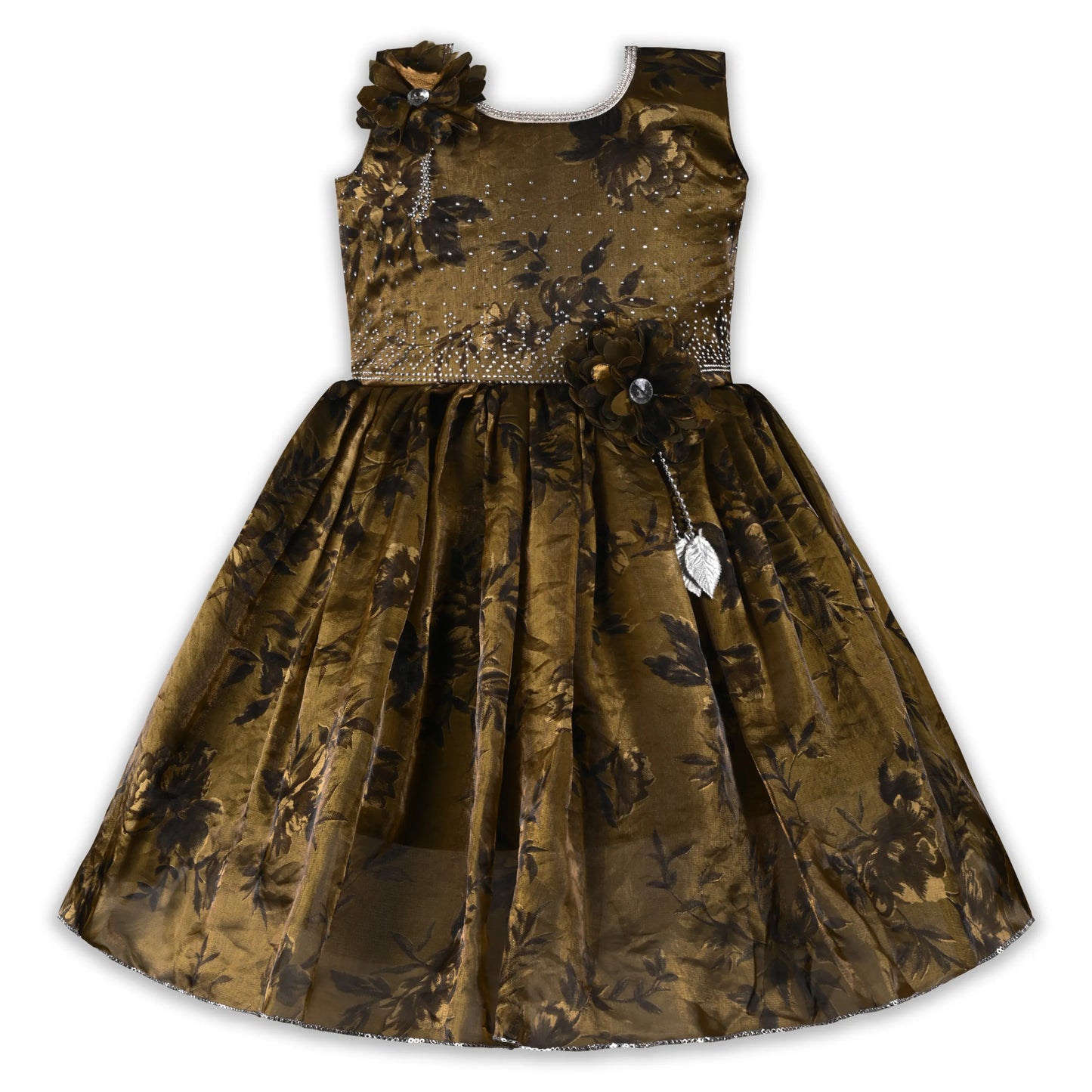 Girls Satin Floral Party Dress with 3D Flower Detail | Premium Kids Festive Wear