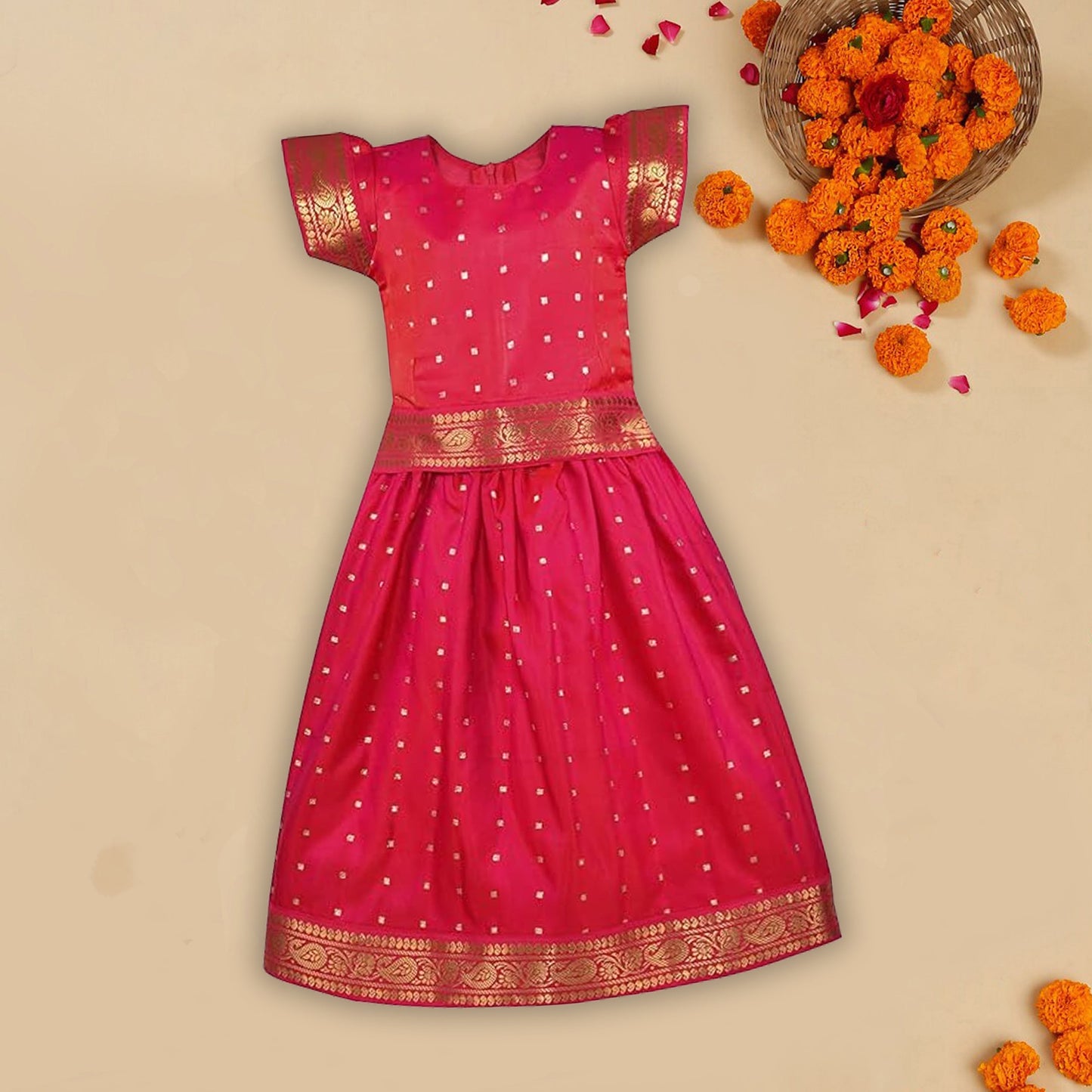 Girls Pattu Pavadai Art Silk Lehenga Choli – Traditional Stitched Ethnic Wear