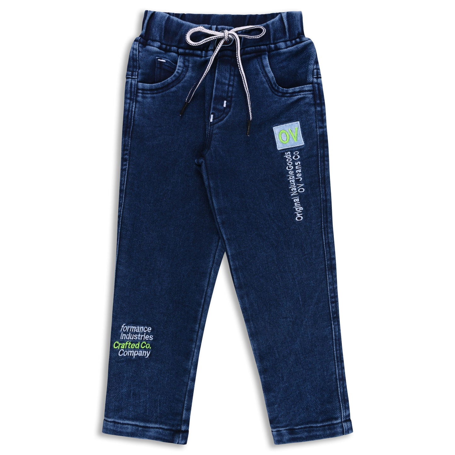 Boysâ€™ Denim Regular Pants with Drawstring Waist & Printed Pattern â€“ Full Length