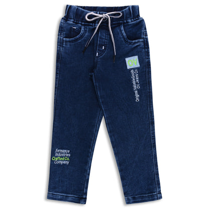 Boysâ€™ Denim Regular Pants with Drawstring Waist & Printed Pattern â€“ Full Length