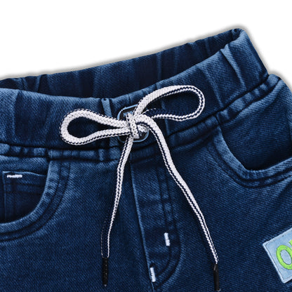 Boysâ€™ Denim Regular Pants with Drawstring Waist & Printed Pattern â€“ Full Length