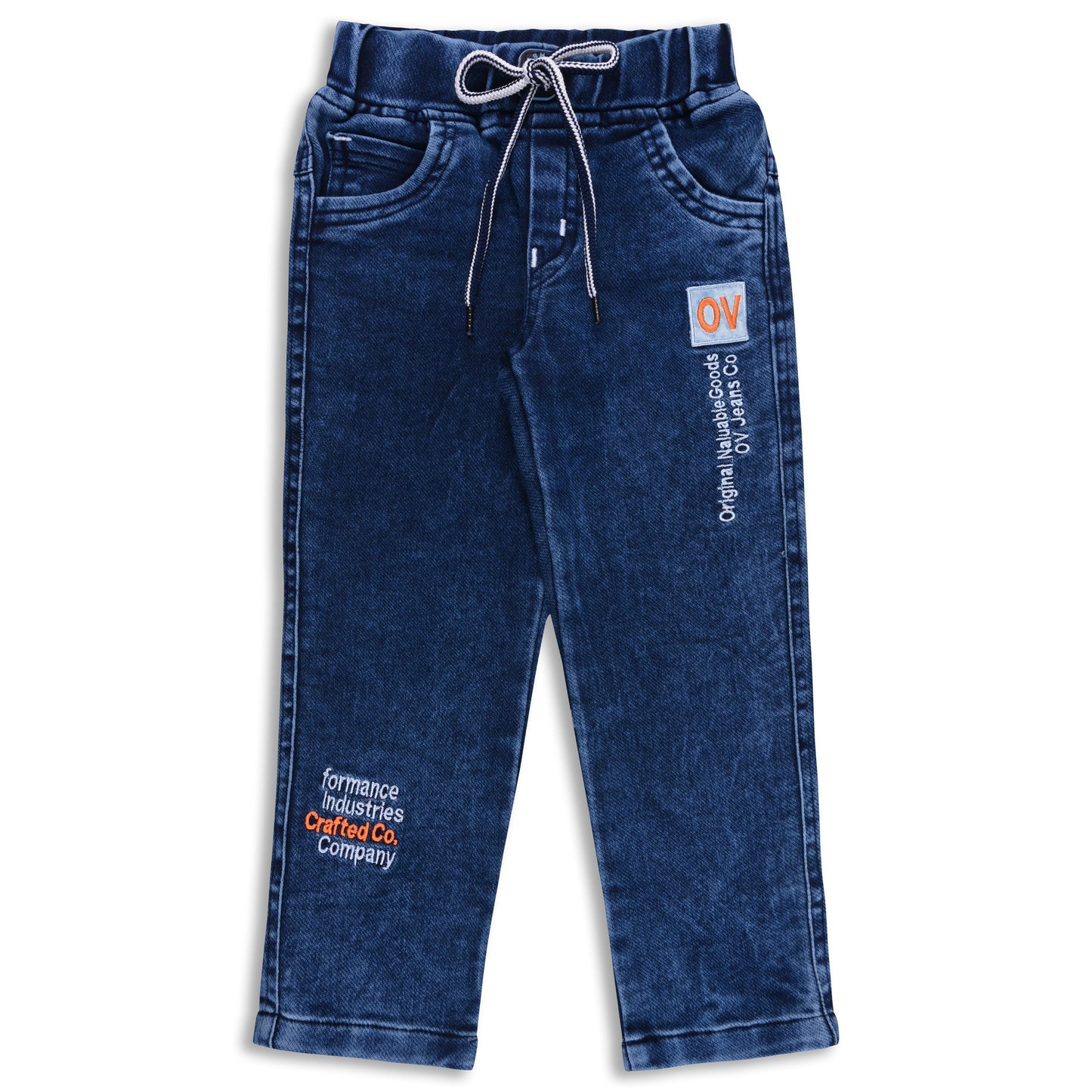 Boysâ€™ Denim Regular Pants with Drawstring Waist & Printed Pattern â€“ Full Length
