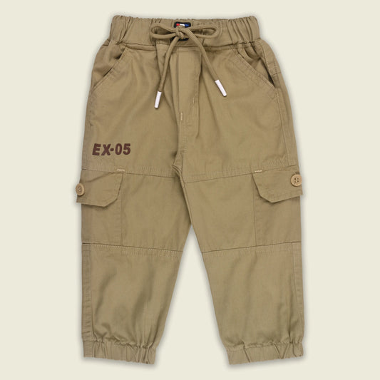 Boys Cotton Denim Cargo Jogger Pants with Drawstring Waist