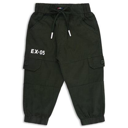 Boys Cotton Denim Cargo Jogger Pants with Drawstring Waist