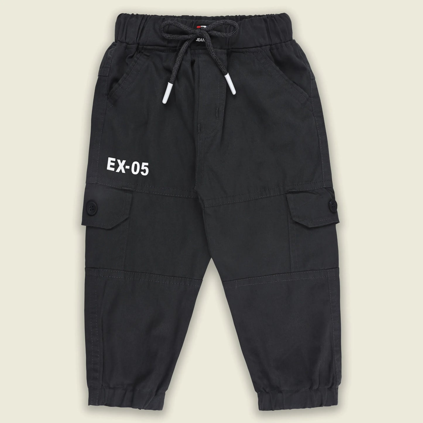 Boys Cotton Denim Cargo Jogger Pants with Drawstring Waist