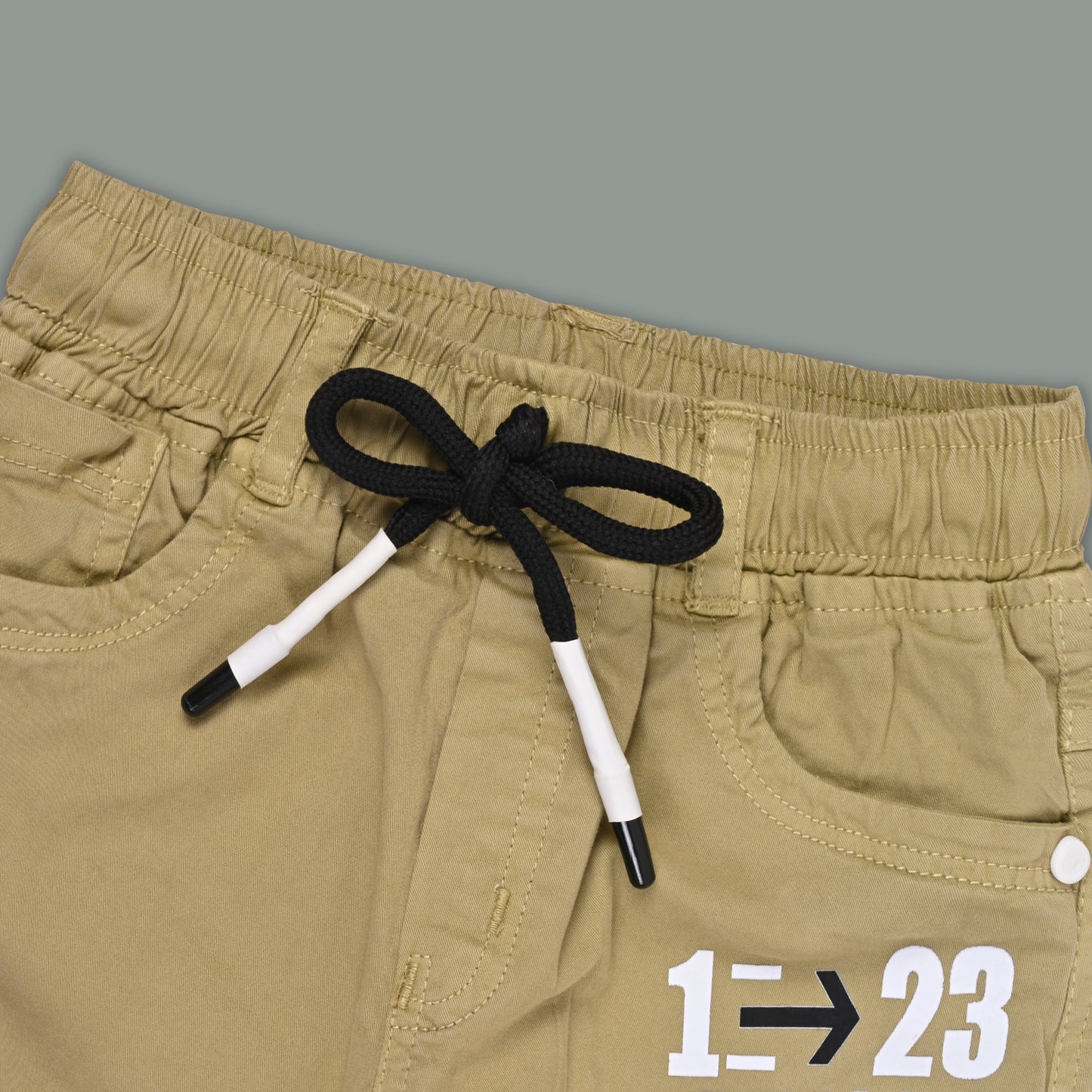 Boys Cotton Denim Cargo Jogger Pant with Pockets & Drawstring Waist