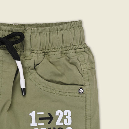 Boys Cotton Denim Cargo Jogger Pant with Pockets & Drawstring Waist