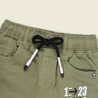 Boys Cotton Denim Cargo Jogger Pant with Pockets & Drawstring Waist