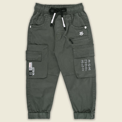 Boys Cotton Denim Cargo Joggers â€“ Printed Pants