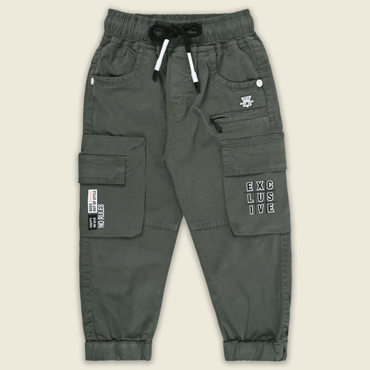 Boys Cotton Denim Cargo Joggers â€“ Printed Pants