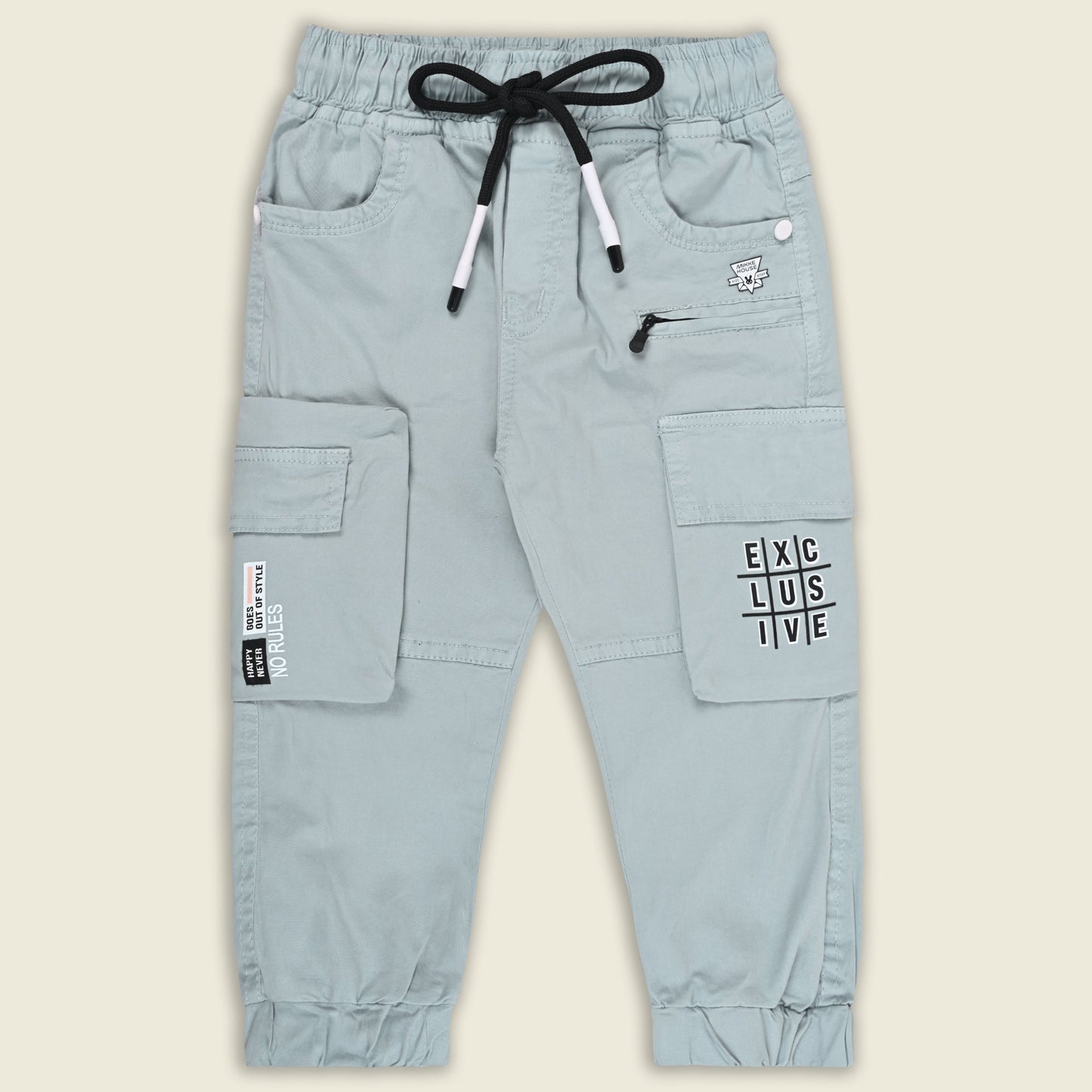 Boys Cotton Denim Cargo Joggers â€“ Printed Pants