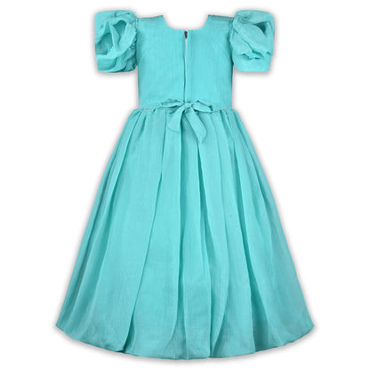 Girls Chiffon Party Dress with Embroidery & Floral Waist Detail | Elegant Kids Festive Wear