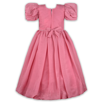Girls Chiffon Party Dress with Embroidery & Floral Waist Detail | Elegant Kids Festive Wear