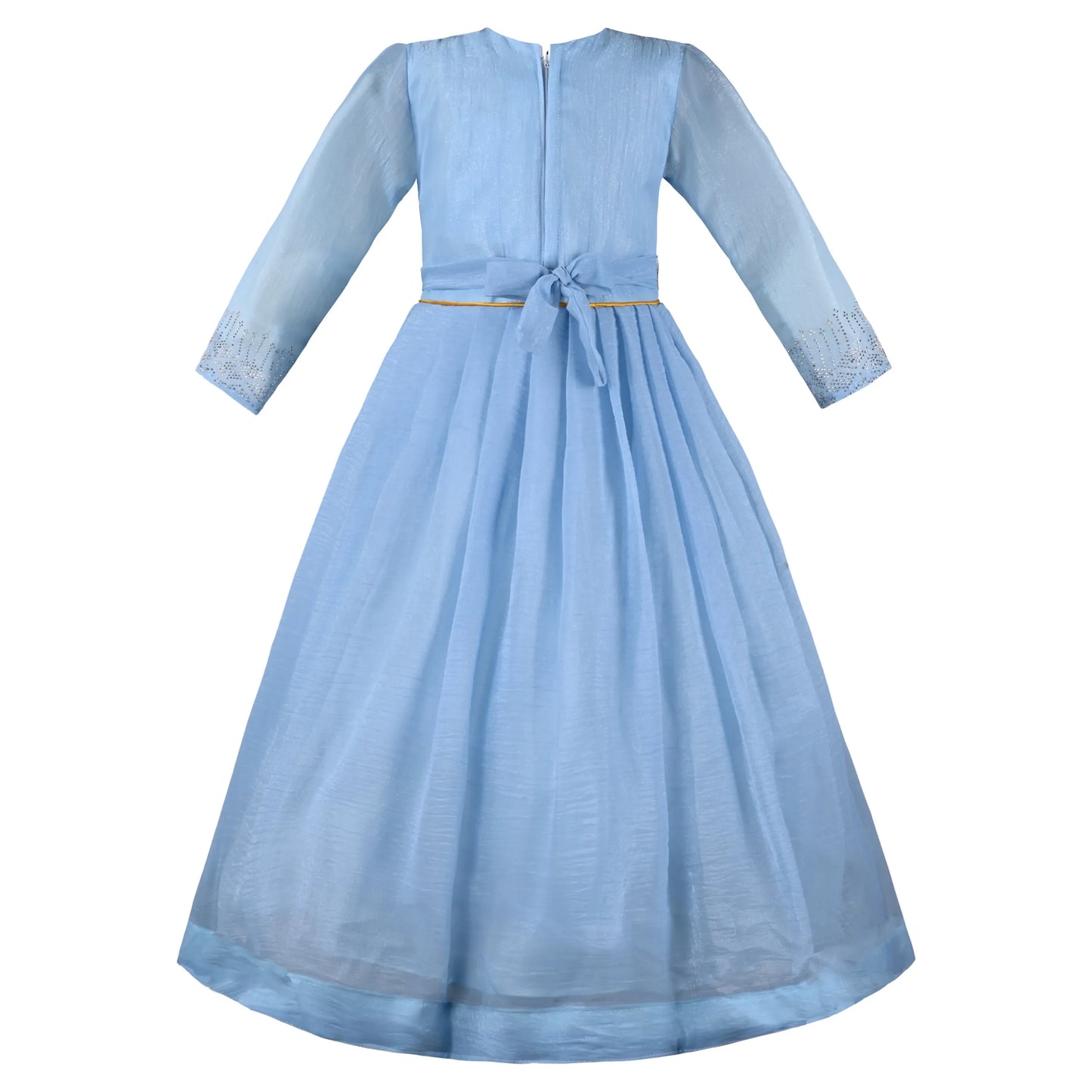 Girls Chiffon Embroidered Gown with Full Sleeves & Tassel Detail | Elegant Kids Party Wear