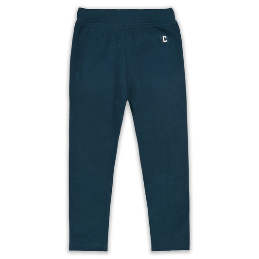 Kids Solid Ribbed Cotton Leggings – Teal Blue | Soft & Stretchable Everyday Wear