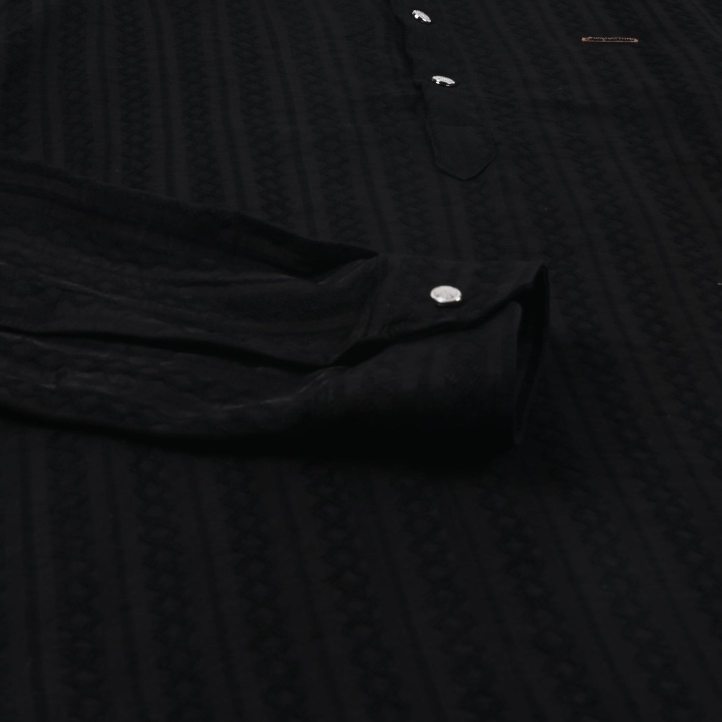 Men’s Textured Cotton Kurta Shirt – Mandarin Collar, Full Sleeves