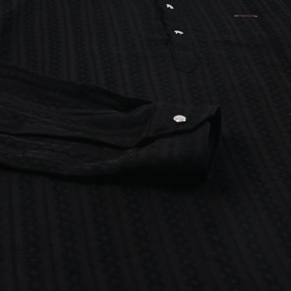 Men’s Textured Cotton Kurta Shirt – Mandarin Collar, Full Sleeves