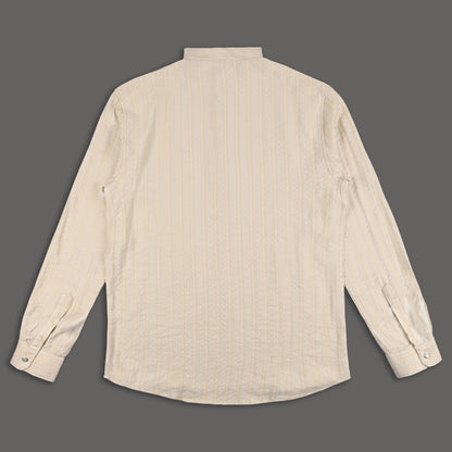 Men’s Textured Cotton Kurta Shirt – Mandarin Collar, Full Sleeves